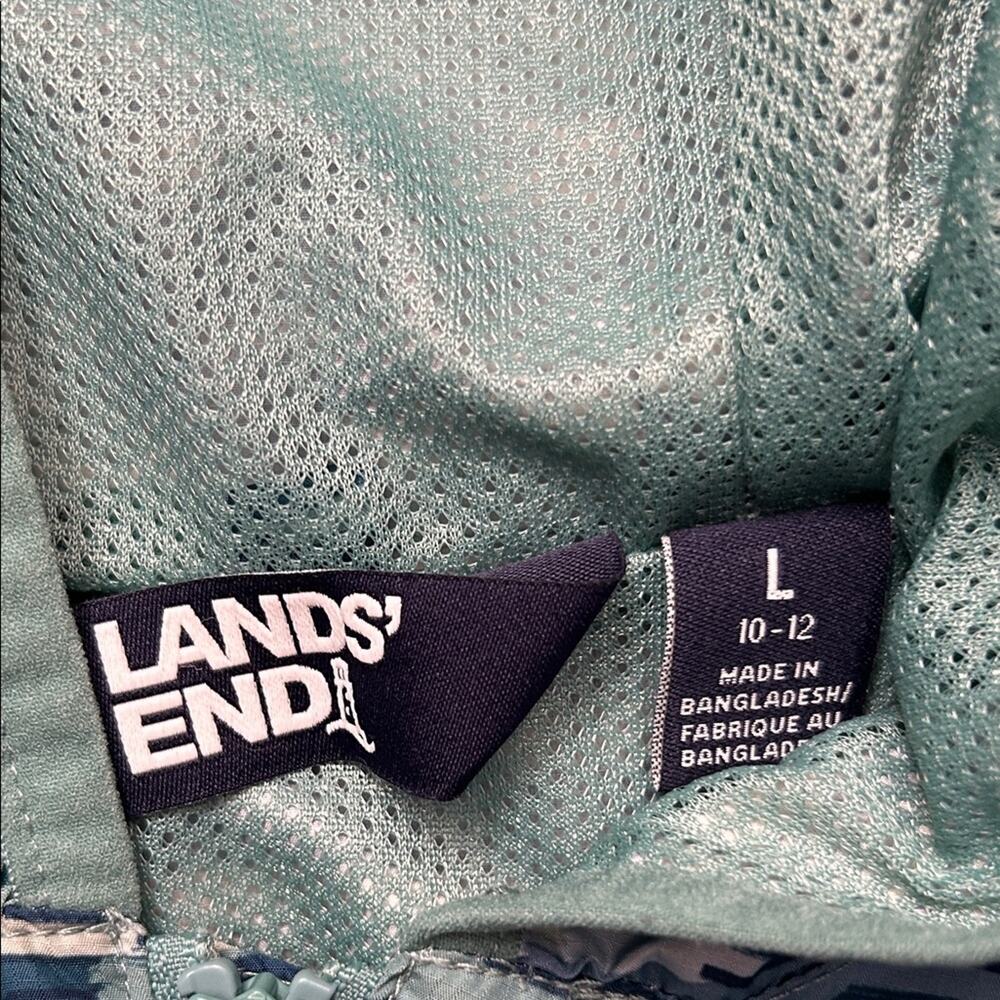 Lands' End Kids Teal Striped Hooded Windbreaker, Packable, Size Large 10-12 - Picture 14 of 14